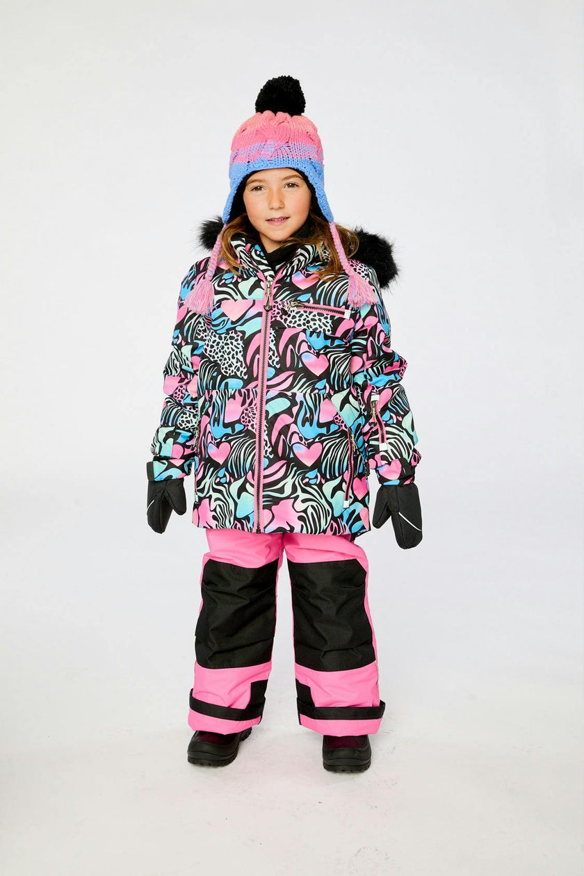 Two Piece Play Snowsuit Black Zebra Print With Pink Pants