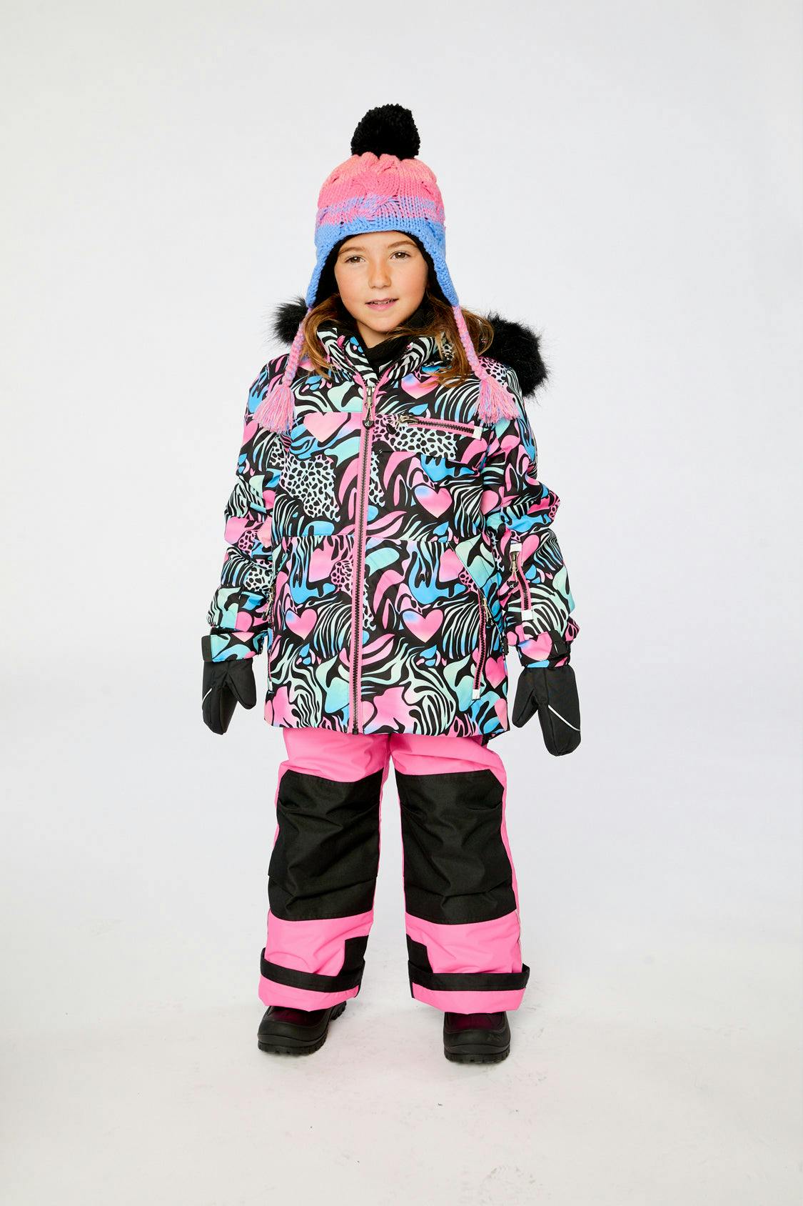 Two Piece Play Snowsuit Black Zebra Print With Pink Pants