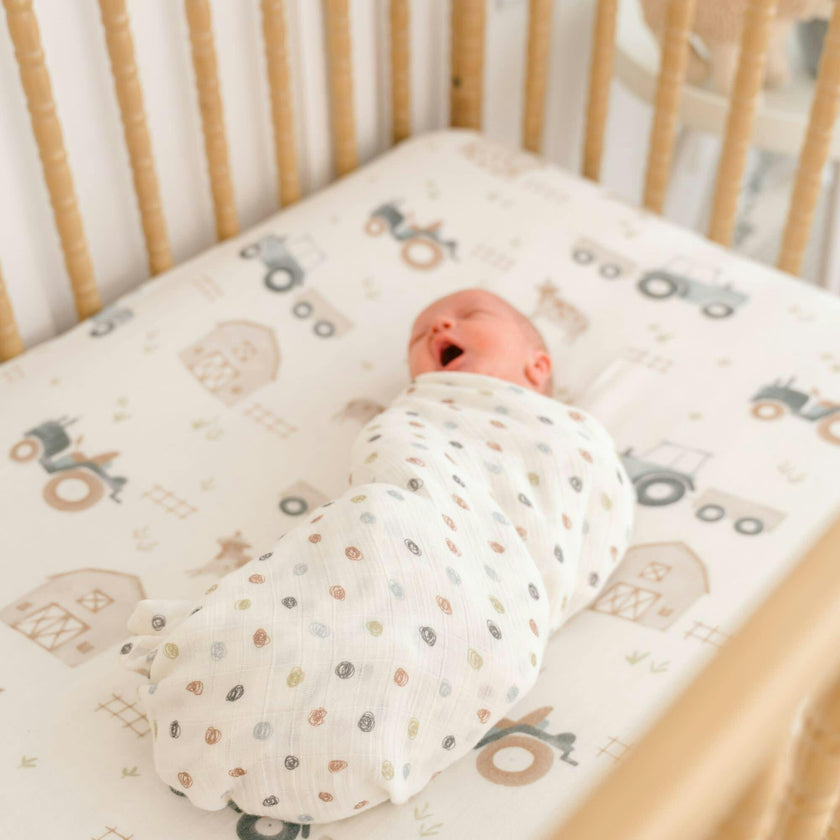 Charlie 2-pc. Farmhouse Tractor/Dot Muslin Swaddle Set