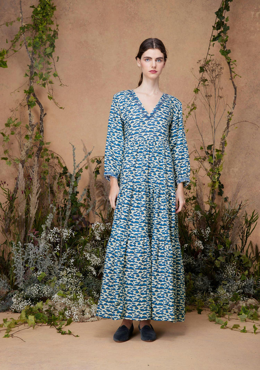Frangipani Dress Blue Mushroom