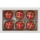 80MM Red with Gold Plaid Glass Ball Ornaments
