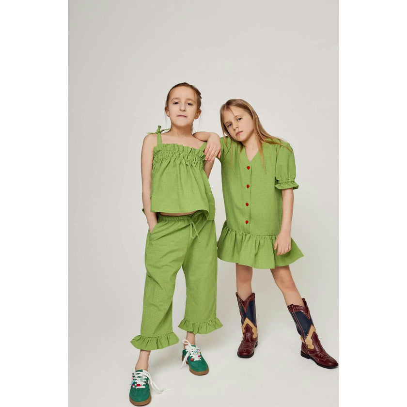 children's vichy frilled trousers - matcha green