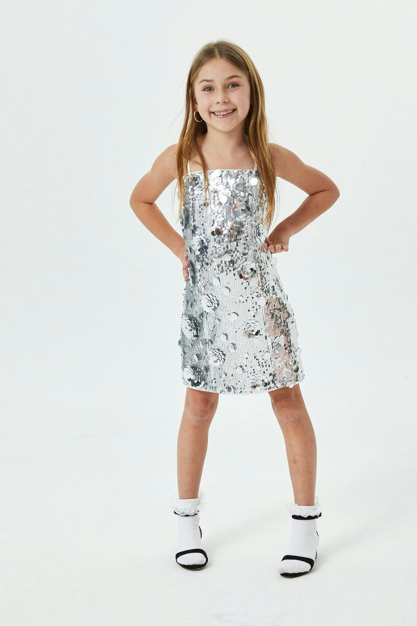 Lena Silver Flower Sequin Dress