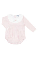 Pink Herringbone Embroidered Bubble LS