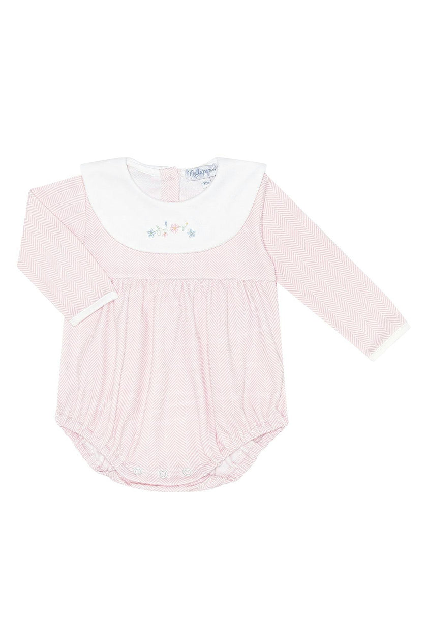 Pink Herringbone Embroidered Bubble LS