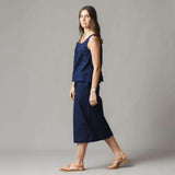 Linen Button Front Skirt, Blue