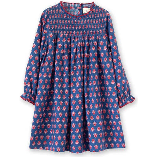Girls All-Over Print Smocked Long Sleeve Dress