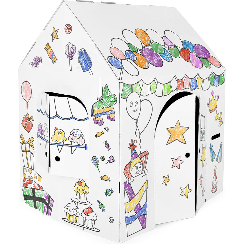 32" x 26.5" x 40.5 Decorate & Personalize Cardboard Playhouse Birthday Edition