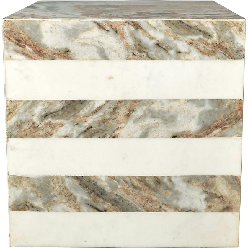 Felix 15" Contemporary Natural Marble Handmade Cube End Table