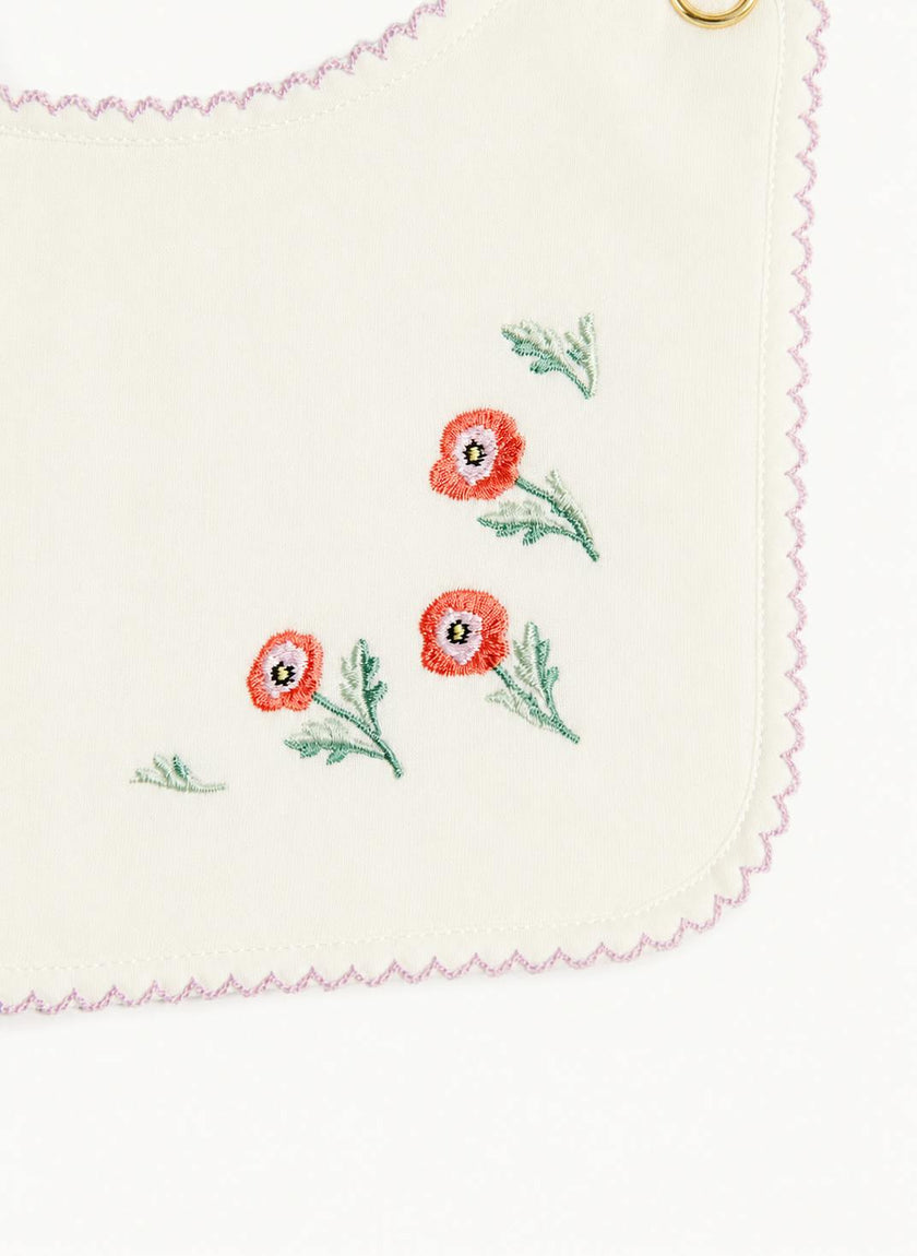 Classic Baby Bib - Embroidered Poppy