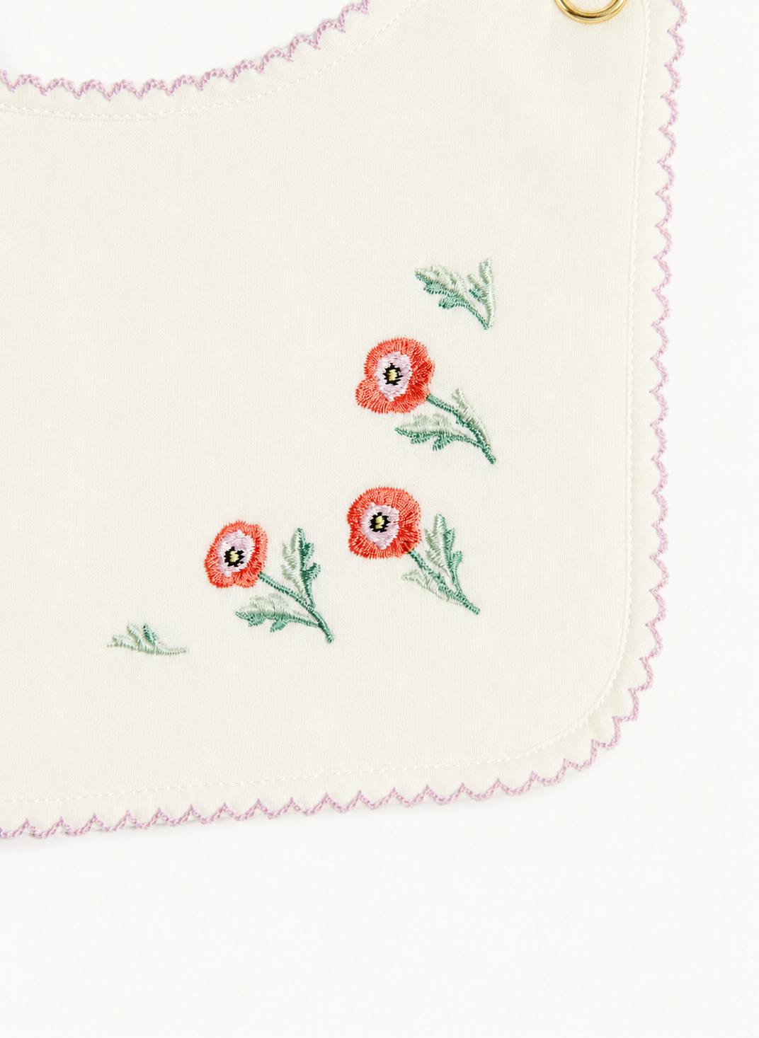 Classic Baby Bib - Embroidered Poppy