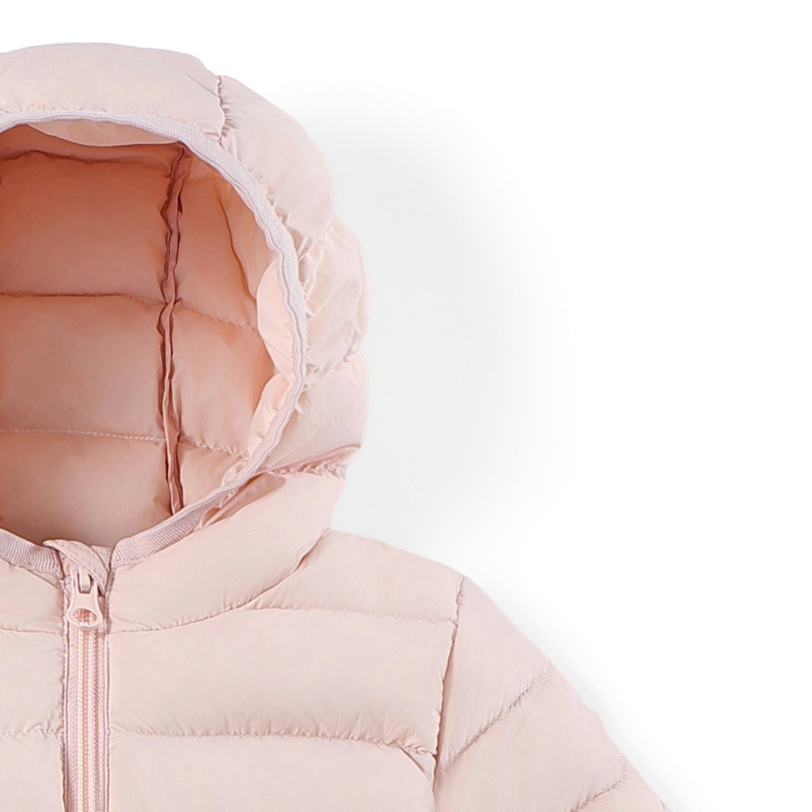 Pink Down Quilted Hooded Puffer Jacket