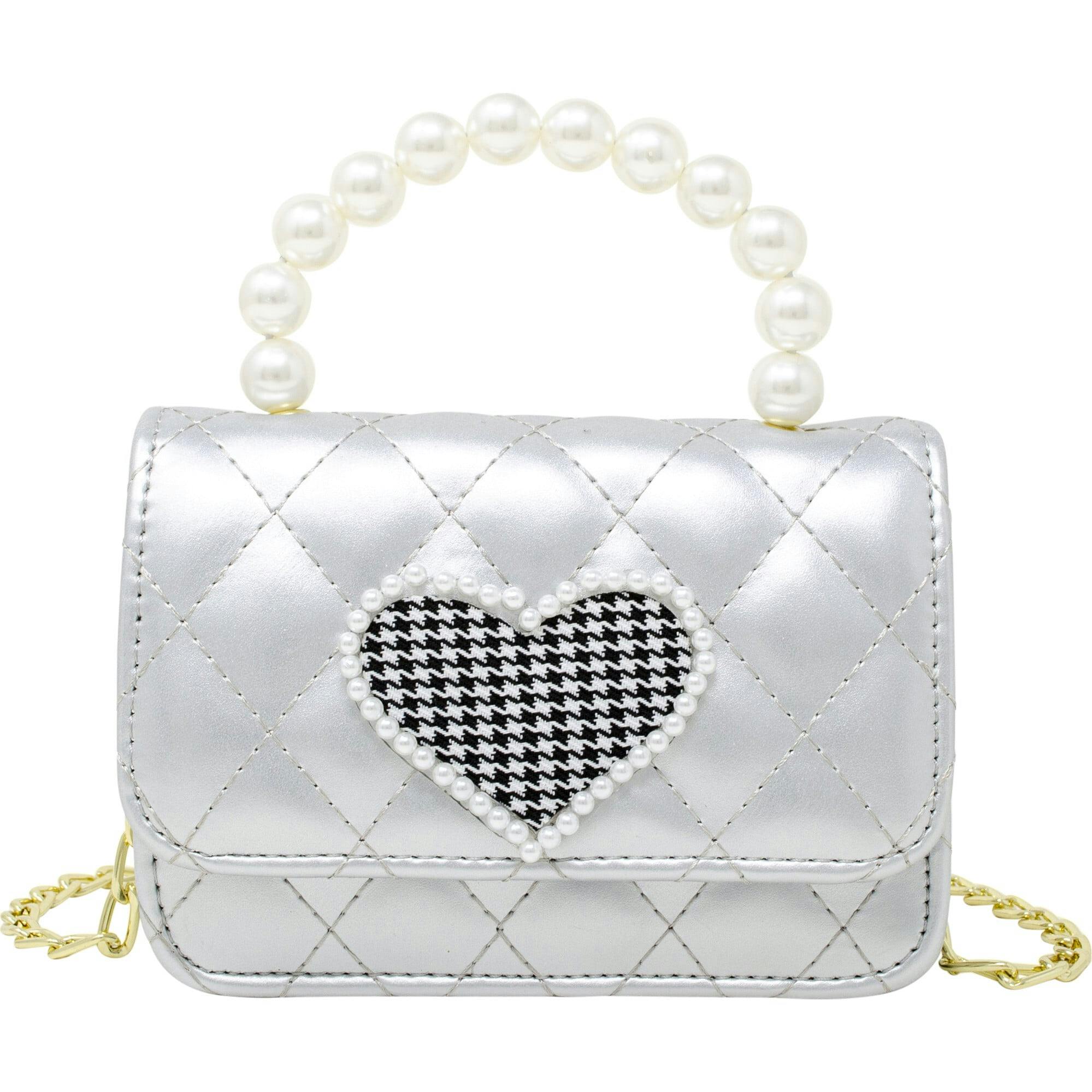 Quilted Pearl Handle Heart Bag