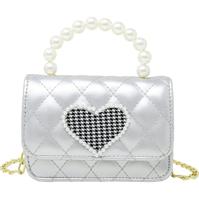 Quilted Pearl Handle Heart Bag