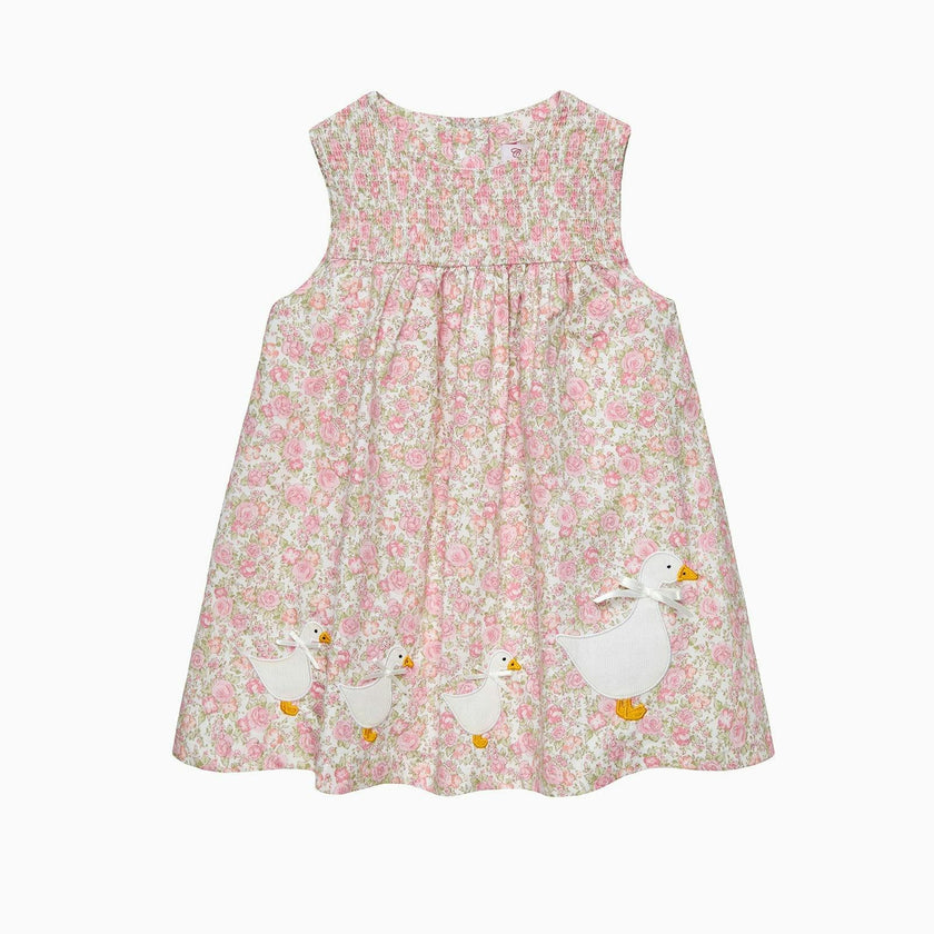 Baby Rose Smocked Duck Dress in Peach Rose Floral