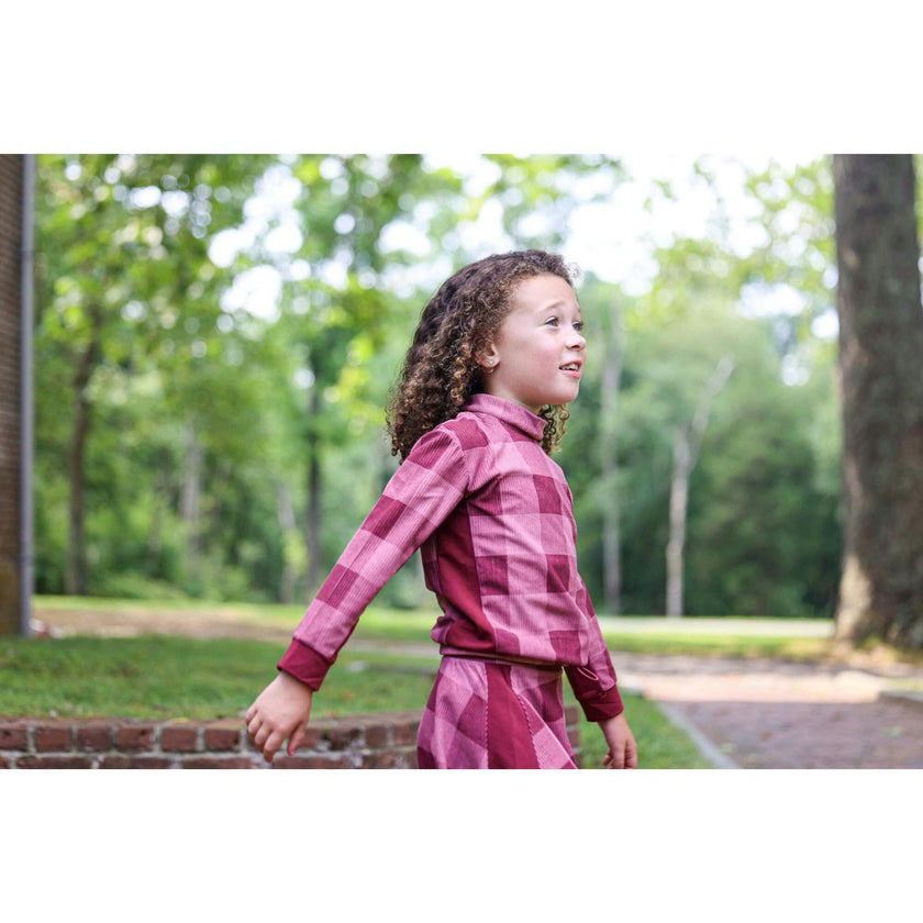 Corduroy Plaid Mao Collar Long Sleeve Toggle Top