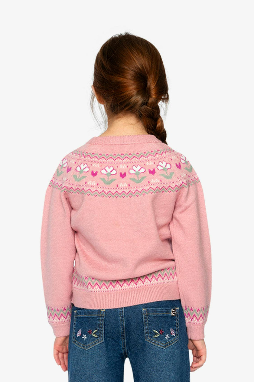 Sweater With Flower Jacquard Pale Dusty Pink