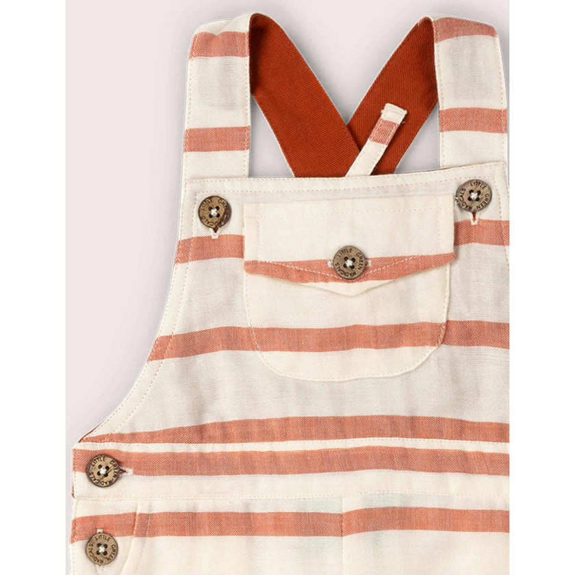 Vintage Red Stripe Dungaree Shorts, Red