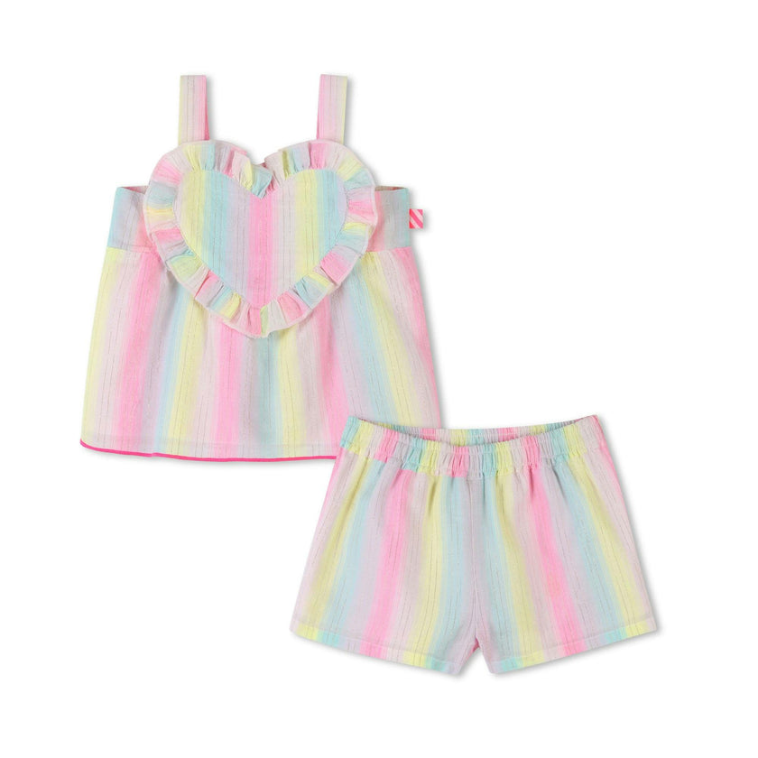 Multicolored Stripe Heart Shorts Set