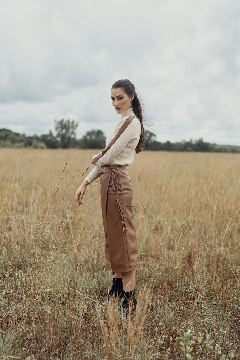 LEATHER FAUX WRAP SKIRT