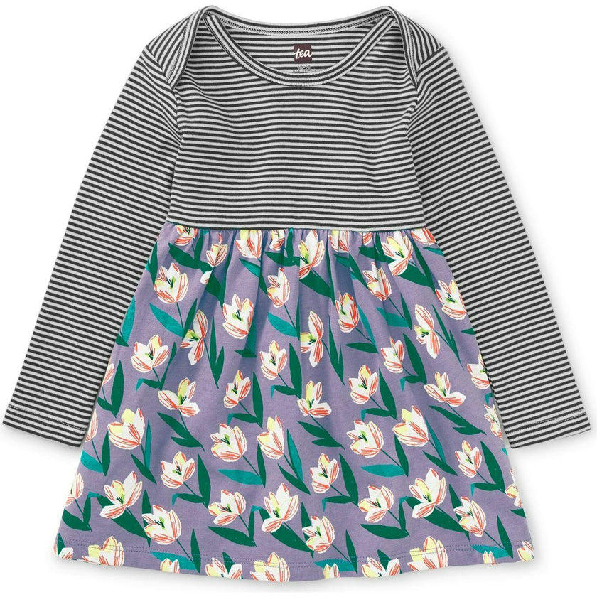 Babys Mix Print 2-Tone Long Sleeve Skirt Dress, Multi