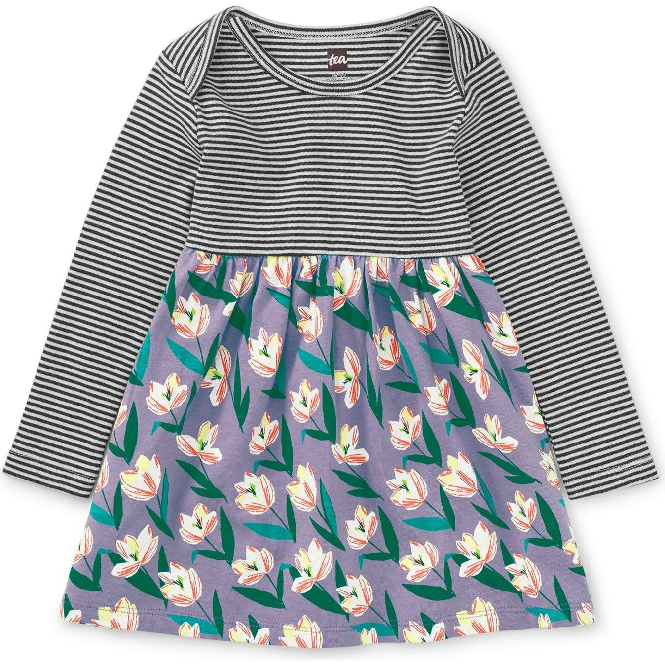 Babys Mix Print 2-Tone Long Sleeve Skirt Dress, Multi