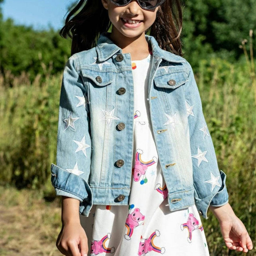 Star Leather Patched Denim Jacket