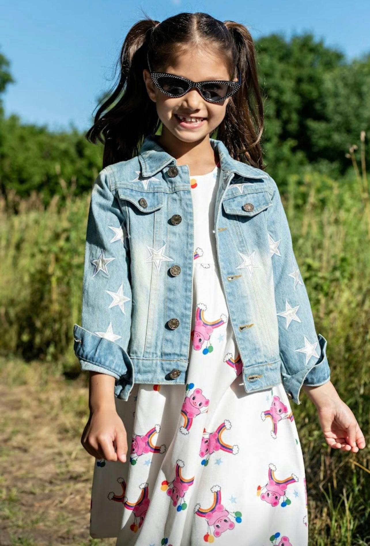 Star Leather Patched Denim Jacket