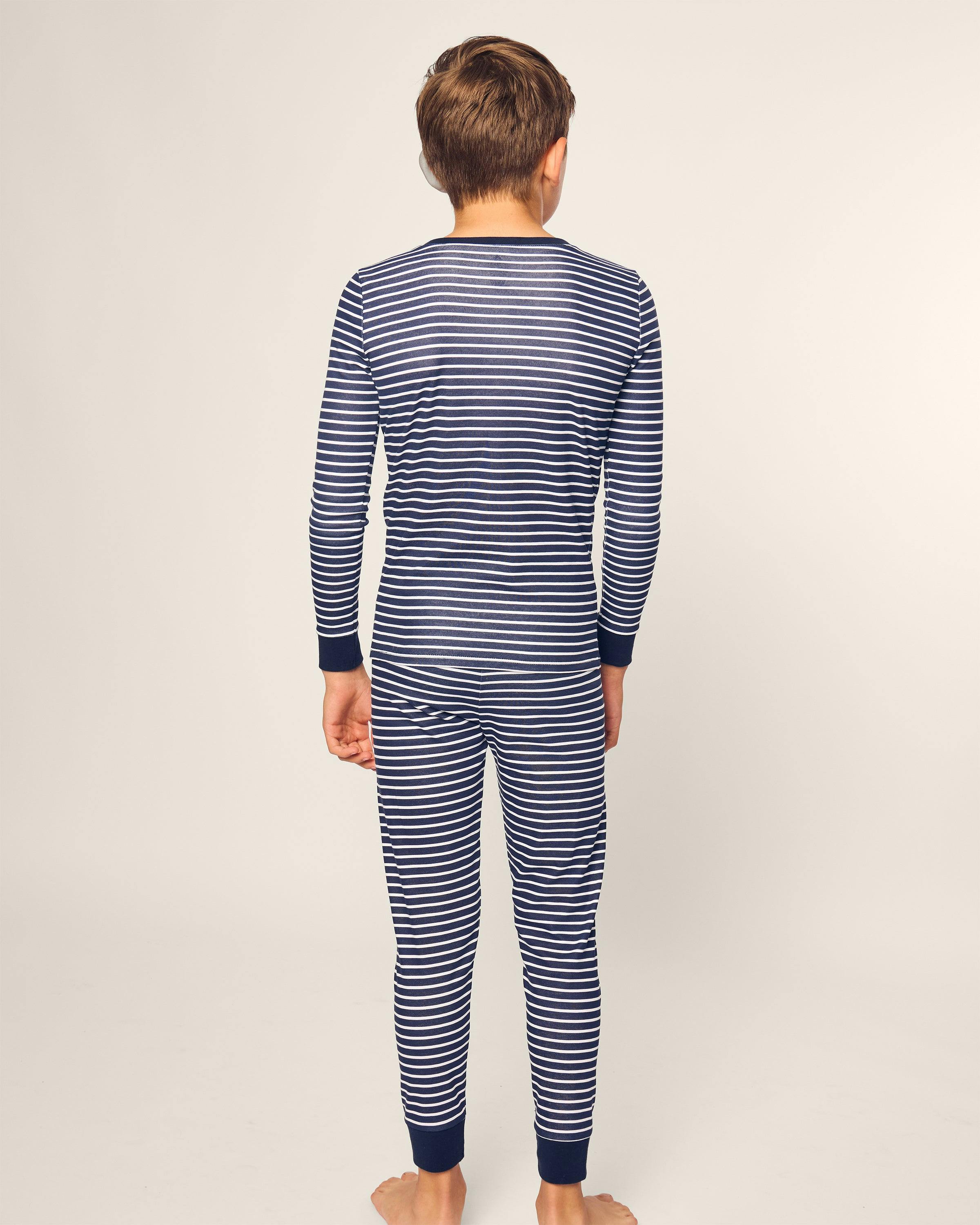 Kid's Pima Snug Fit Pajama Set in Navy Stripe