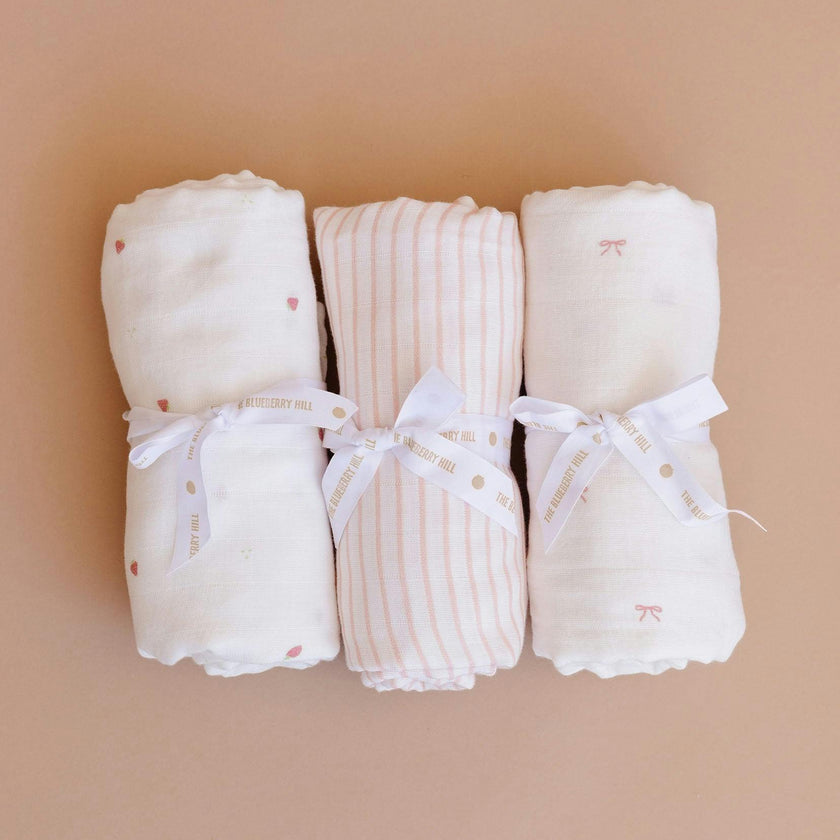 Bow Swaddle and Teether Set, Pink Bunny