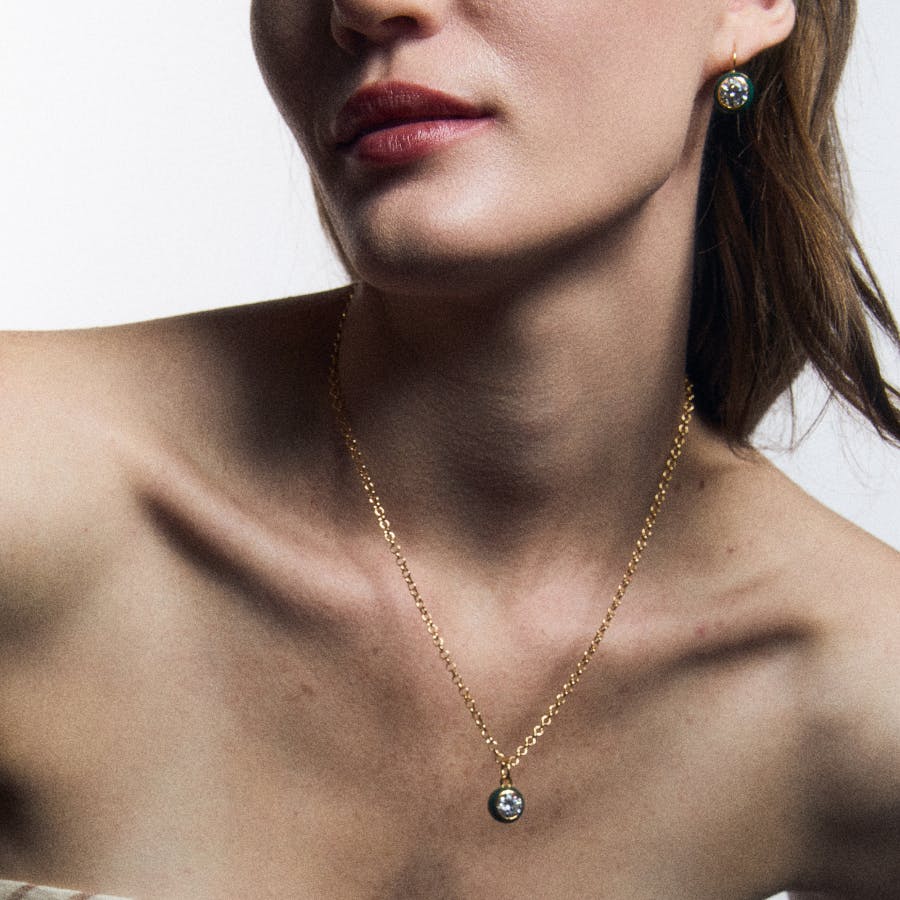 Green Enamel Bezel Charm