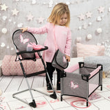 Bayer Design Dolls: 9-In-1 Travel Bed Set - Grey, Pink, Butterfly
