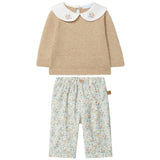 LARANJINHA Embroidered Collar Baby Set - Beige
