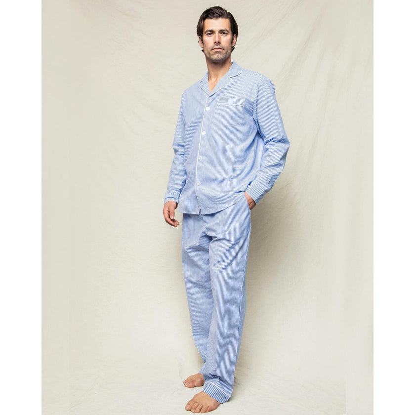 Men's Twill Pajama Set in French Blue Heritage Stripe