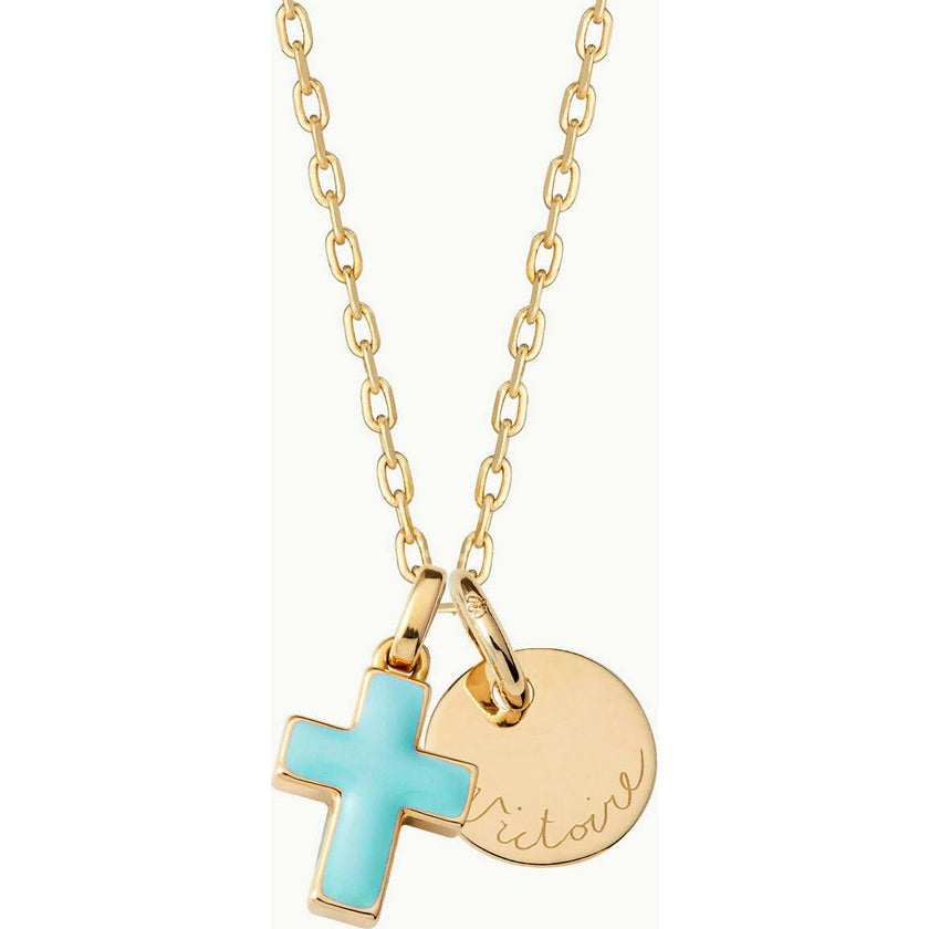 Personalized Enamel Cross Necklace, 14k Gold Plated