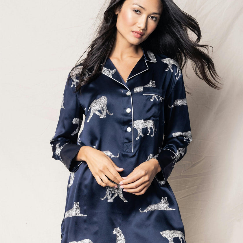 Women's Silk Nightshirt in Panthère de Nuit