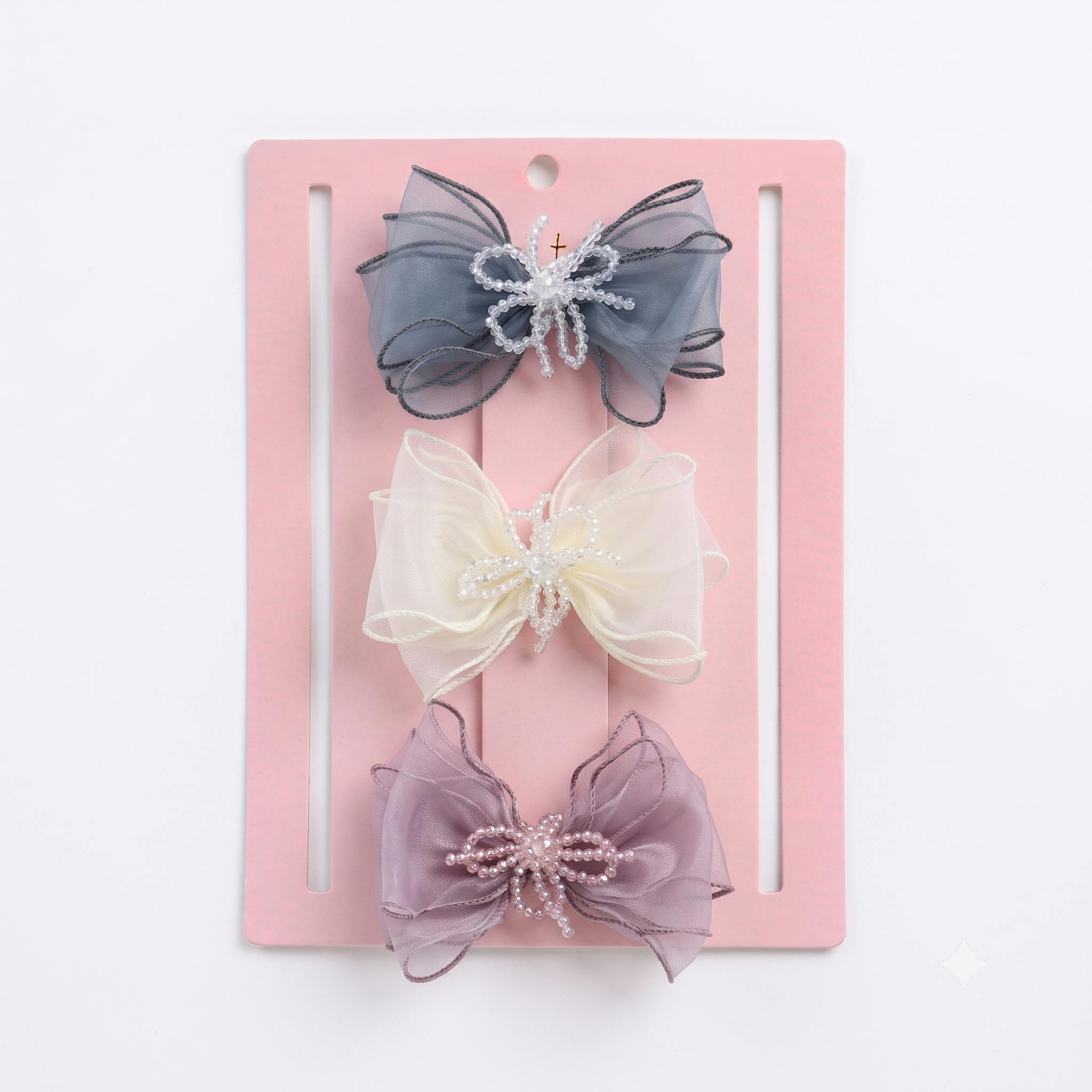Multicolor Beaded Bow Clip Set