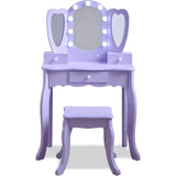 Teamson Kids Heart Glow Wooden Vanity Set With LED Lights Mirror & Stool