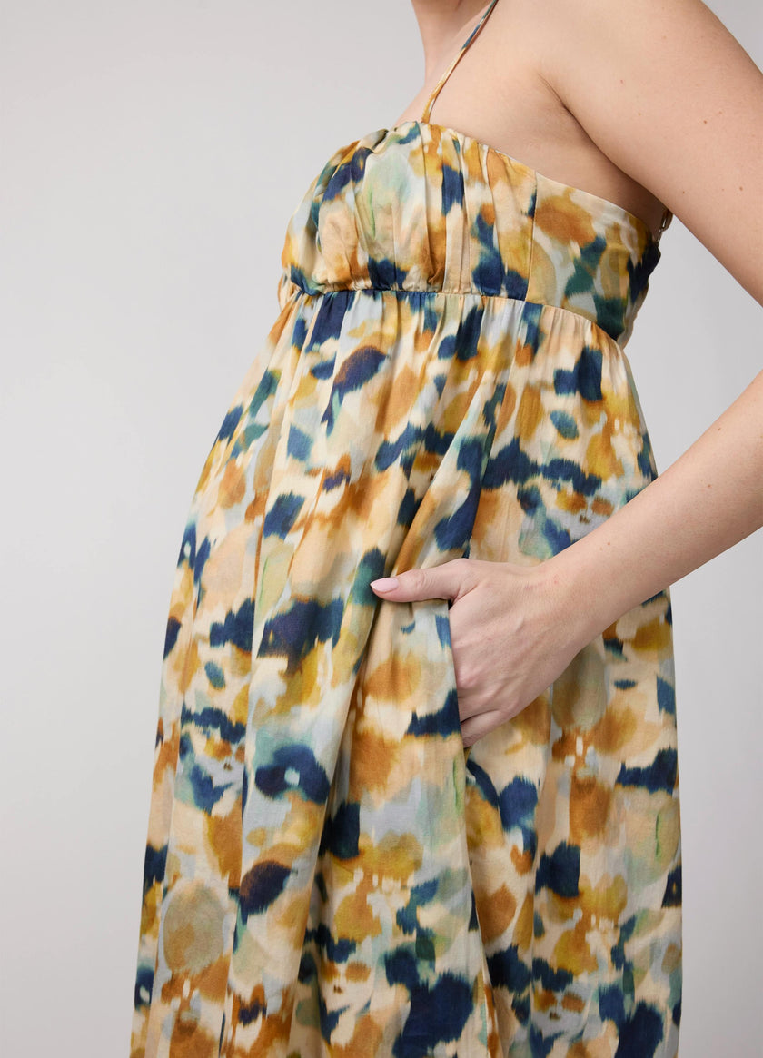 Floral Poplin Sleeveless Maternity Maxi Dress