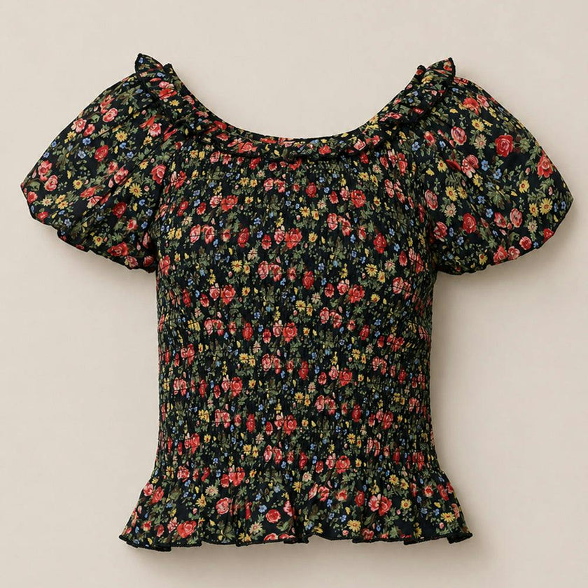 Annalise Top in Obsidian Vintage Poppies