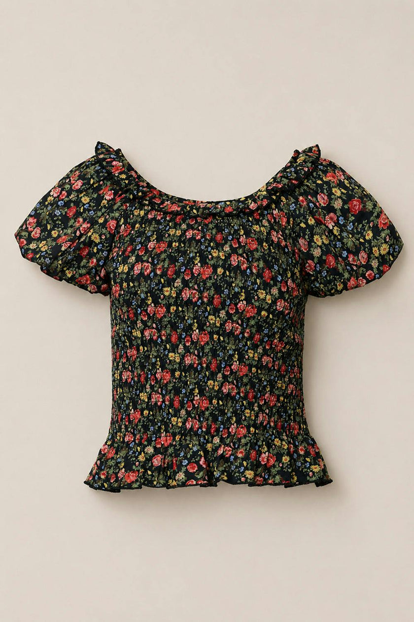 Annalise Top in Obsidian Vintage Poppies