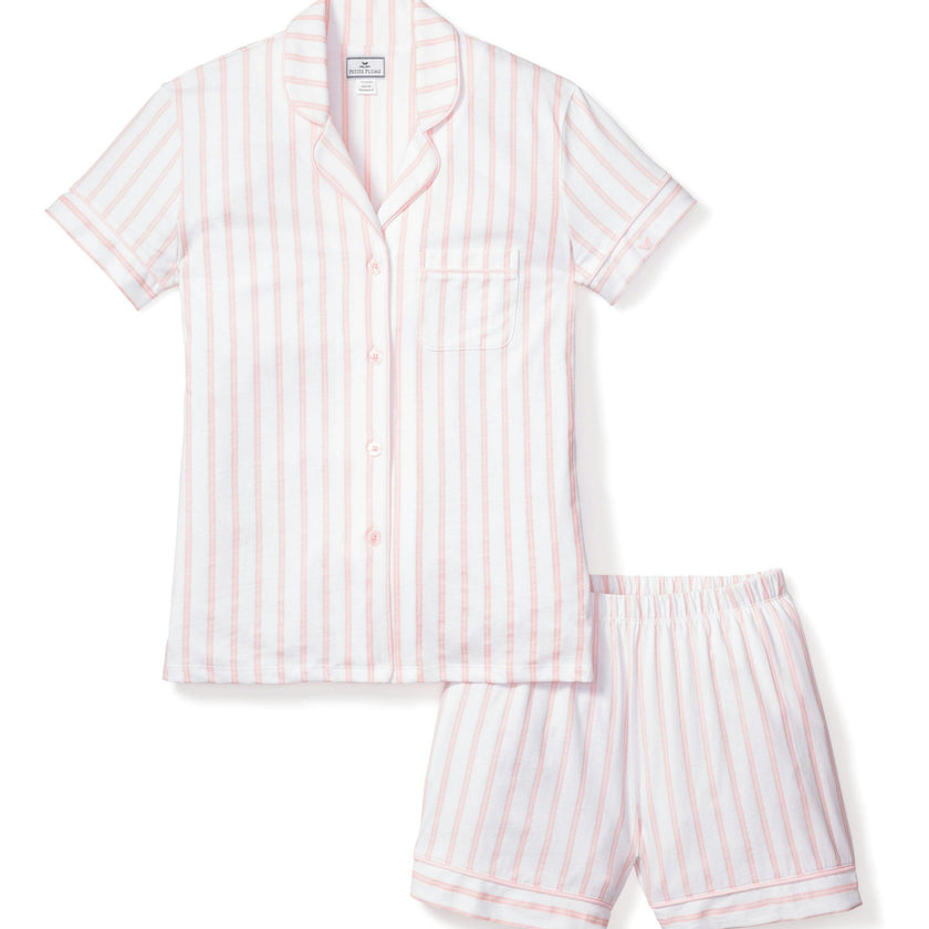 Women's Pima Pajama Short Set in Pink Stripe