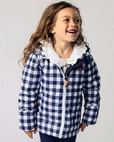 Kids Winter Coat in Navy Gingham