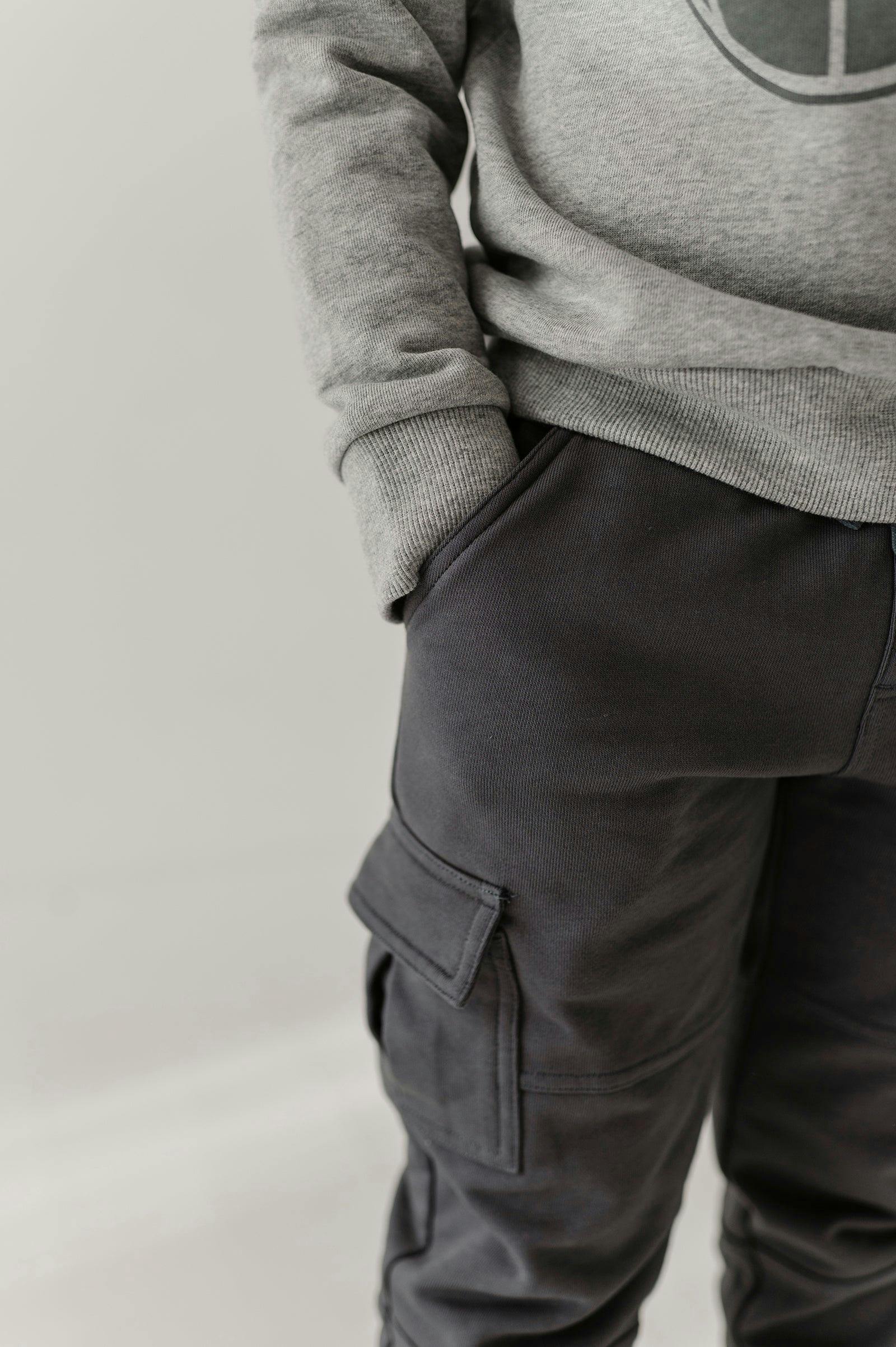 Boys Cargo Fleece Pant in Thunder