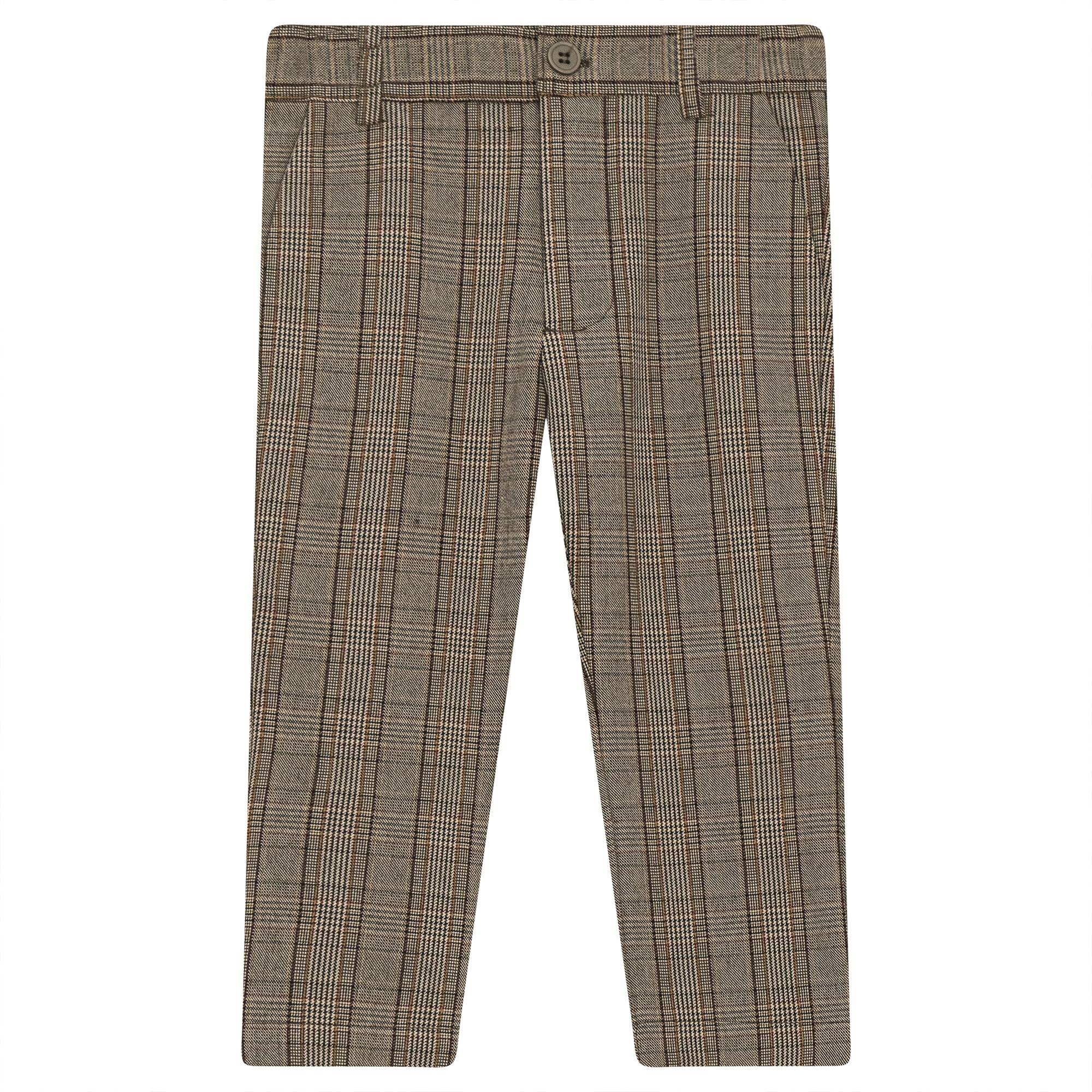 Woven Plaid Long Pants Beige