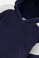 Hooded Striped Fleece Cardigan Dark Blue and Beige