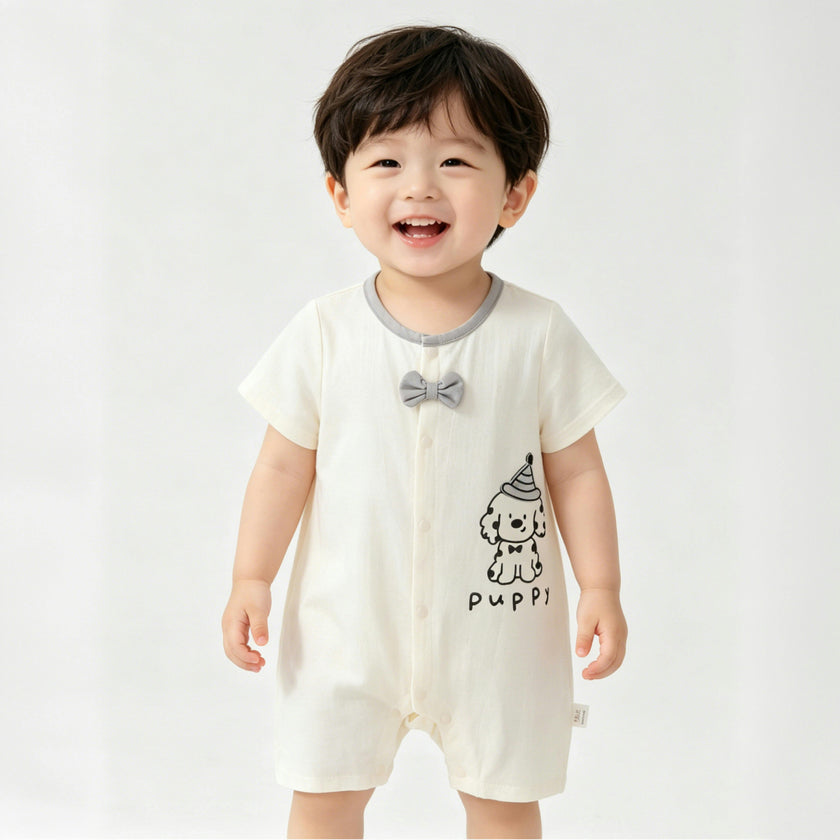 Cream Puppy Bow Romper