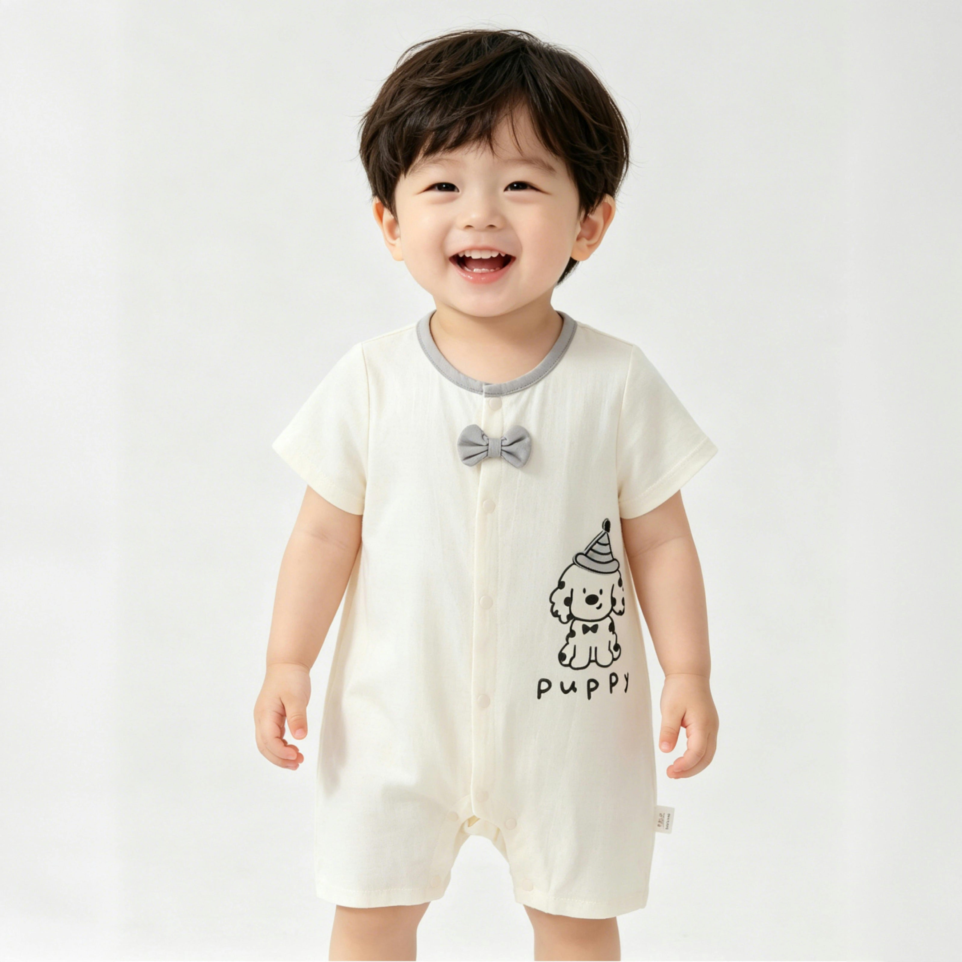 Cream Puppy Bow Romper