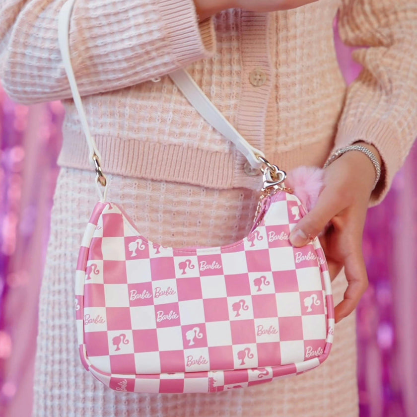 Barbie™ Pink Checkered Kids Hobo Handbag