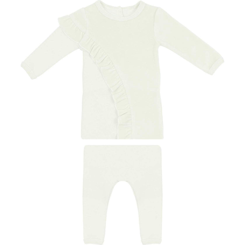Velour French Terry Ruffle Long Sleeve Top & Pant 2-Piece Set